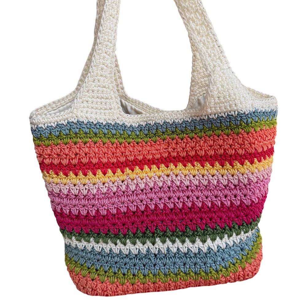 The Sak Multicolor Crochet Stripe Tote - Cream Handles
